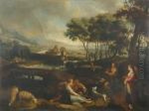 Pastoral Figures Near A Country Village Oil Painting by Peter Paul Rubens