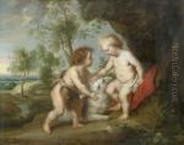 Jesus And John In A Landscape. Oil Painting by Peter Paul Rubens