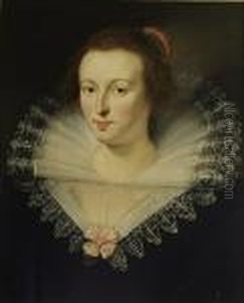 Portrait Of A Lady, Head And Shoulders, Wearing A Blackdress With Lace Collar/ruff Oil Painting by Peter Paul Rubens