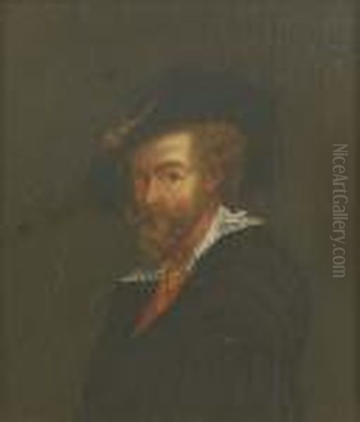 Self-portrait, Small Bust-length, In A Black Coat Oil Painting by Peter Paul Rubens