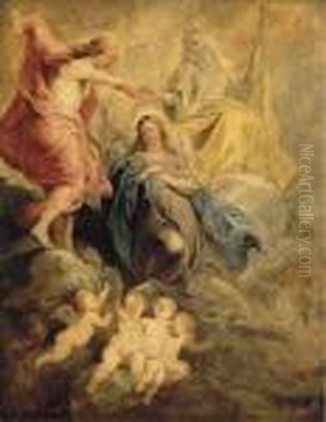 The Coronation Of The Virgin By The Trinity - A Modello Oil Painting by Peter Paul Rubens