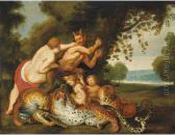 Bacchante And A Satyr In A Landscape Oil Painting by Peter Paul Rubens