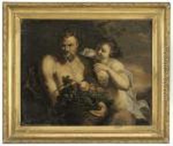 A Satyr Holding A Basket Of Grapes With A Nymph Oil Painting by Peter Paul Rubens