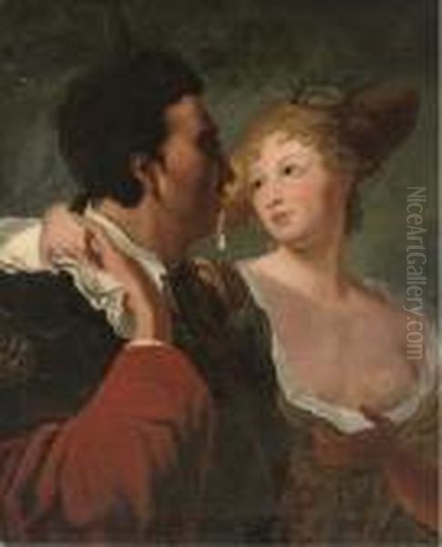 A Pilgrim To Santiago De Compostela Speaking To A Girl In Ahat Oil Painting by Peter Paul Rubens