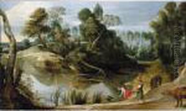 Landscape With Two Milkmaids At The Edge Of A Pond Oil Painting by Peter Paul Rubens