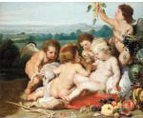 The Christ Child With The Infant Saint John The Baptist And Putti In A Landscape Oil Painting by Peter Paul Rubens