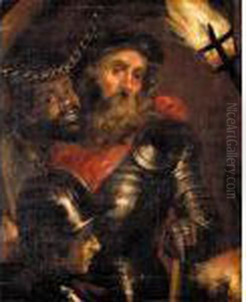 Portrait Of A Military Commander, With His Moorish Slave And A Soldier, By Torch Light Oil Painting by Peter Paul Rubens