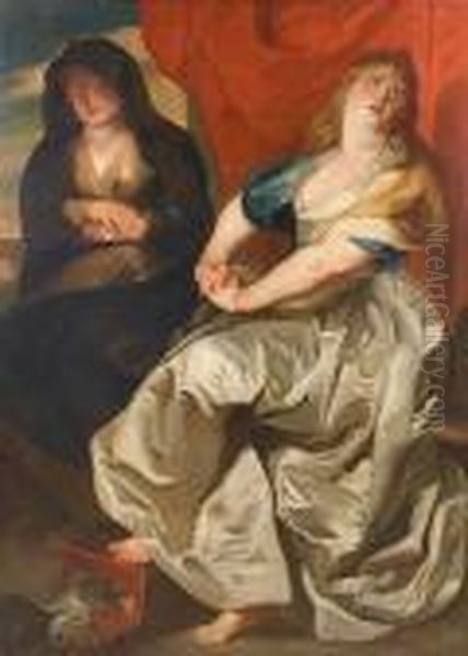 After Sir Peter Paul Rubens, 17th Century The Penitent Magdalen And Martha Oil Painting by Peter Paul Rubens