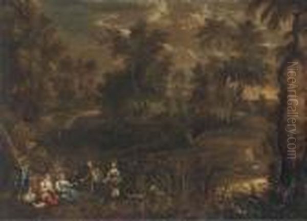 A Wooded River Landscape With Elegant Company In Theforeground Oil Painting by Peter Paul Rubens