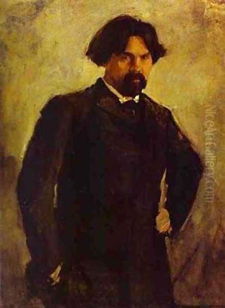 Portrait Of The Artist Vasily Surikov Late 1890s Oil Painting by Valentin Aleksandrovich Serov