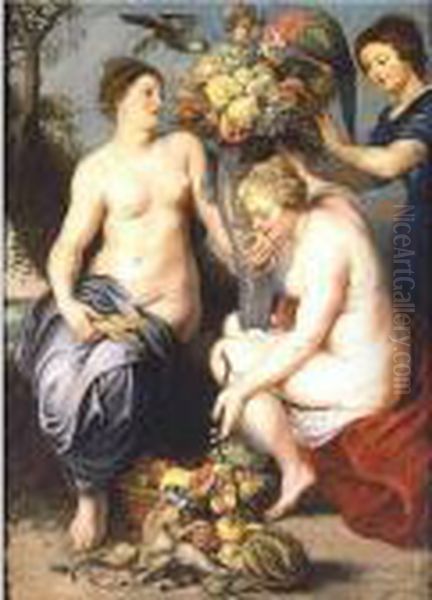 Nymphs Filling The Horn Of Plenty Oil Painting by Peter Paul Rubens