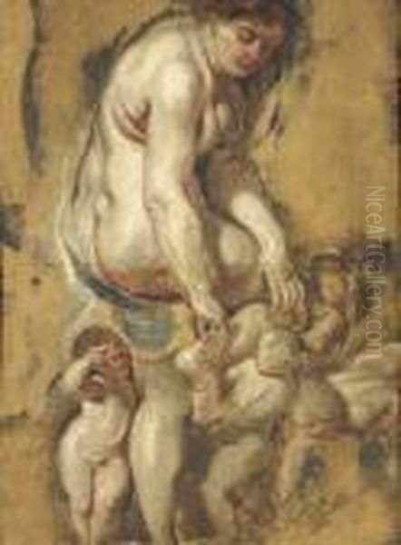 The Birth Of The Rose: Venus Pulling A Thorn From Her Foot,attended By Putti Oil Painting by Peter Paul Rubens