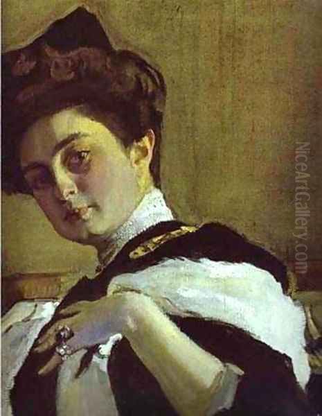 Portrait Of Henrietta Girshman Detail 1907 Oil Painting by Valentin Aleksandrovich Serov