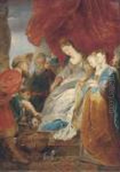 The Head Of Cyrus Brought To Queen Tomyris Oil Painting by Peter Paul Rubens