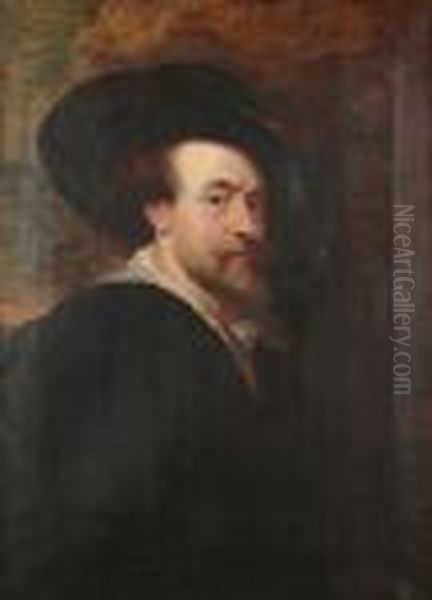 A Portrait Of The Artist, Half-length, With A White Lace Collar Oil Painting by Peter Paul Rubens