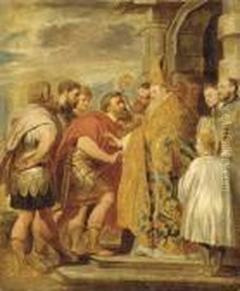 Saint Ambrose And The Emperor Theodosius Oil Painting by Peter Paul Rubens