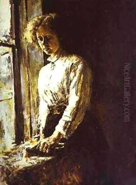 By The Window Portrait Of Olga Trubnikova 1886 Oil Painting by Valentin Aleksandrovich Serov