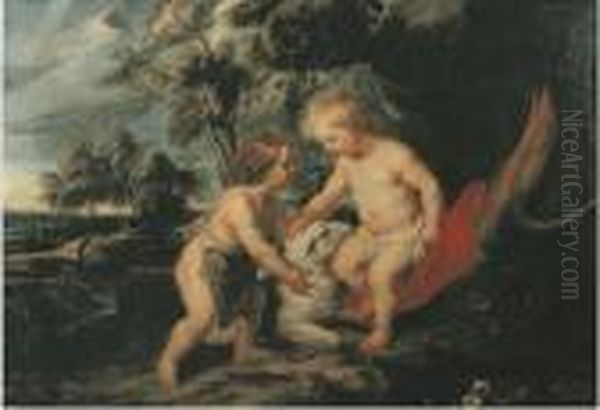 Gesu Bambino E San Giovannino In Un Paesaggio Oil Painting by Peter Paul Rubens