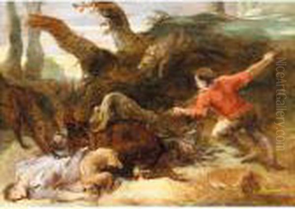 A Boar Hunt - Possibly The Calydonian Boar Hunt Oil Painting by Peter Paul Rubens