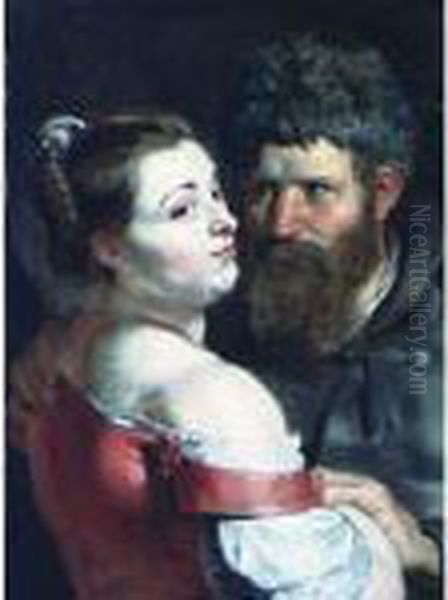 A Fisherman In A Frisian Hat And A Peasant Woman Embracing Oil Painting by Peter Paul Rubens