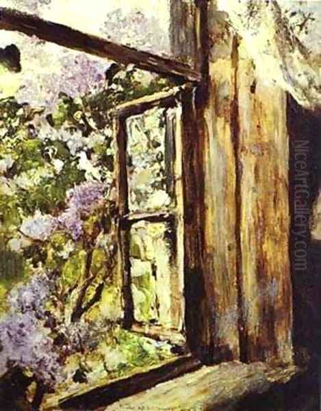 Open Window Lilacs Study 1886 Oil Painting by Valentin Aleksandrovich Serov