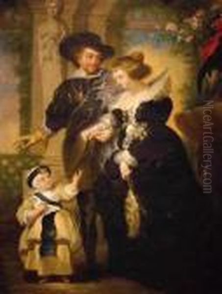 Self Portrait With Helen Fourment And First Born Child In Agarden Oil Painting by Peter Paul Rubens