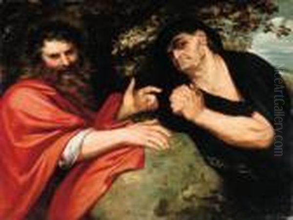 Democritus And Heraclitus Oil Painting by Peter Paul Rubens