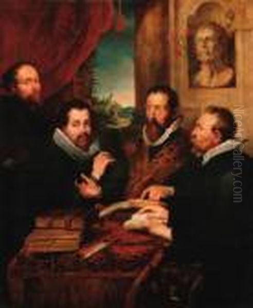 'the Four Philosphers' - Rubens,
 His Brother Philip, Justus Lipsiusand Jan Van De Wouwere Oil Painting by Peter Paul Rubens