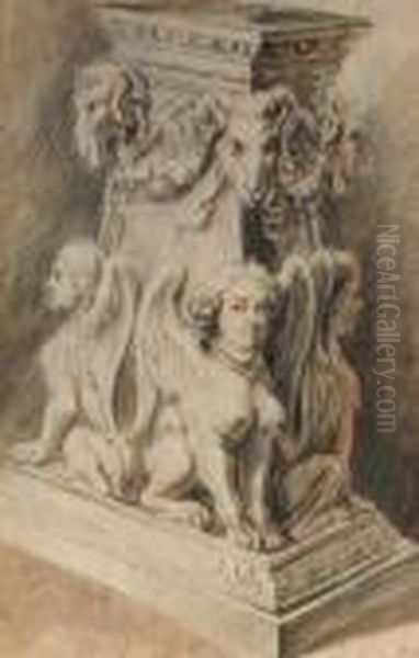 Design For A Pedestal With Harpies And Ram's Masks Oil Painting by Peter Paul Rubens