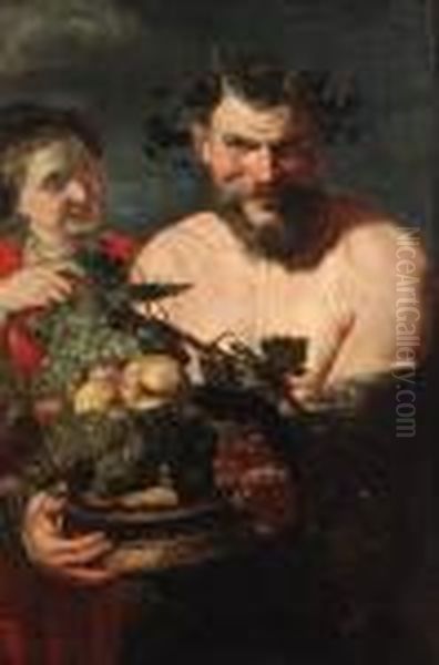 A Satyr Holding A Basket Of Fruit Oil Painting by Peter Paul Rubens