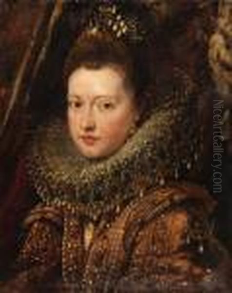 Portrait Of Princess Margherita Gonzaga, Bust-length - A Fragment(see Below) Oil Painting by Peter Paul Rubens