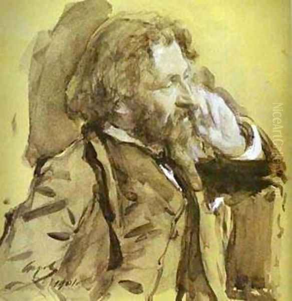 Portrait Of The Artist Ilya Repin 1901 Oil Painting by Valentin Aleksandrovich Serov