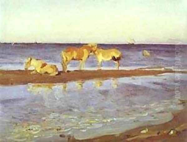 Horses On A Shore 1905 Oil Painting by Valentin Aleksandrovich Serov