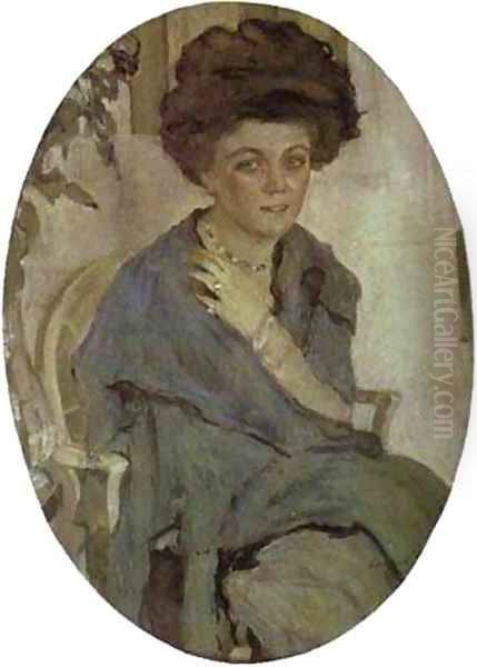 Portrait Of Yelena Oliv 1909 Oil Painting by Valentin Aleksandrovich Serov