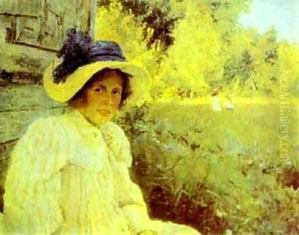 Summertime Portrait Of Olga Serova 1895 Oil Painting by Valentin Aleksandrovich Serov