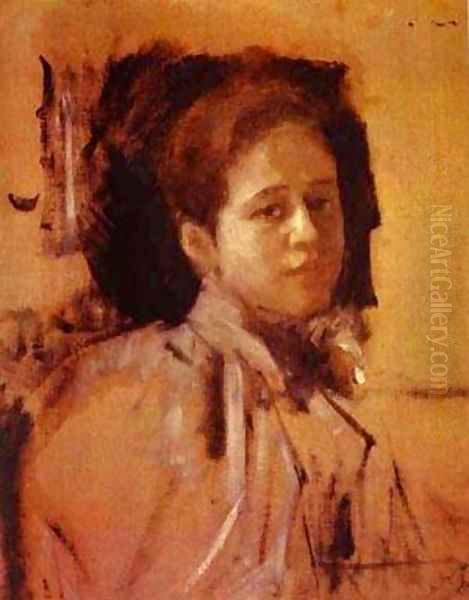 Portrait Of Liudmila Mamontova Study 1894 Oil Painting by Valentin Aleksandrovich Serov