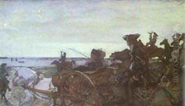 Rinsing Linen On The River 1902 Oil Painting by Valentin Aleksandrovich Serov