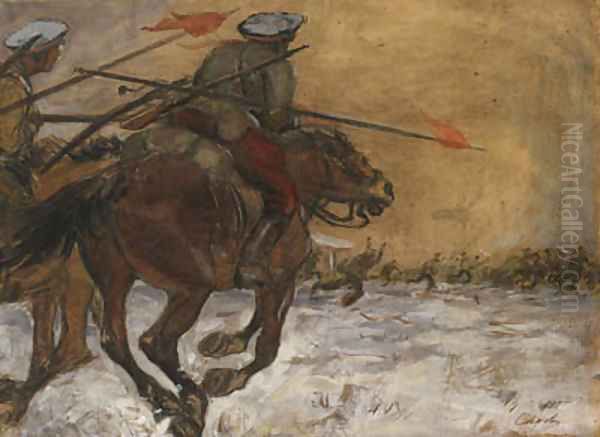 The Cavalry Charge Oil Painting by Valentin Aleksandrovich Serov