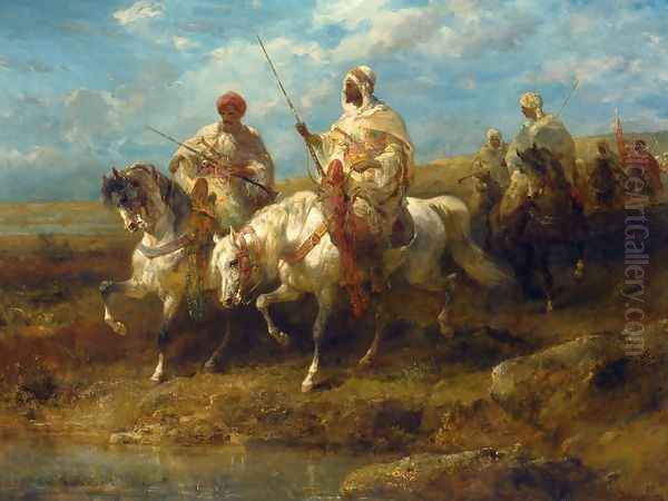 Arab Horsemen I Oil Painting by Adolf Schreyer