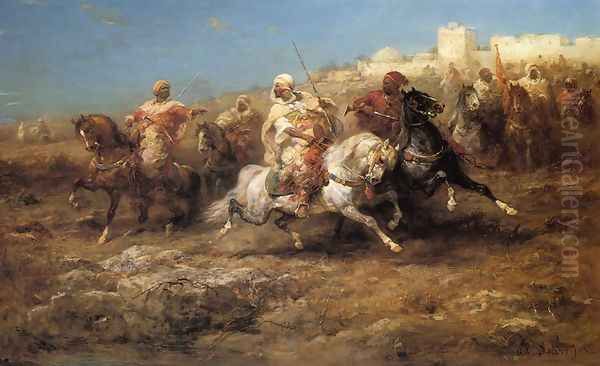 Arab Horsemen Oil Painting by Adolf Schreyer