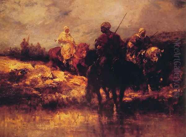 Arabs on Horseback Oil Painting by Adolf Schreyer