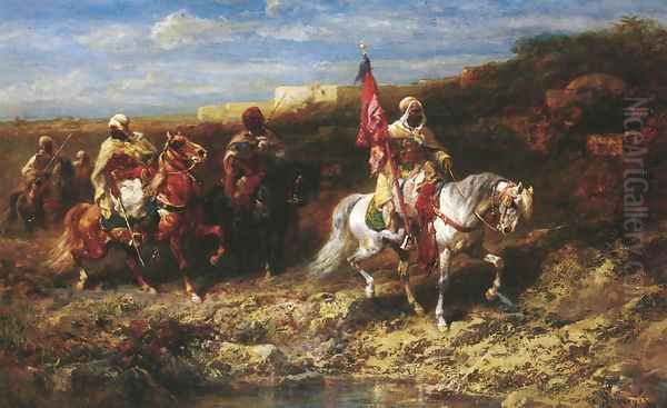 Arab Horseman In A Landscape Oil Painting by Adolf Schreyer