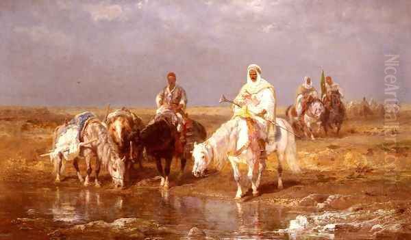 Arabs Watering Their Horses Oil Painting by Adolf Schreyer