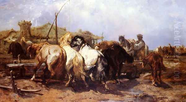 The Watering Place Oil Painting by Adolf Schreyer