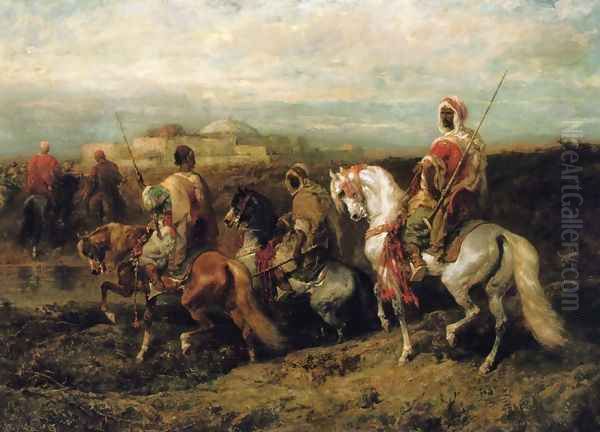 Bedouins Approaching a City Oil Painting by Adolf Schreyer