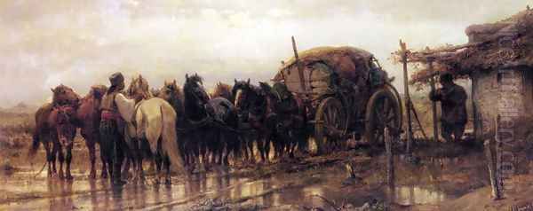 On The March 2 Oil Painting by Adolf Schreyer