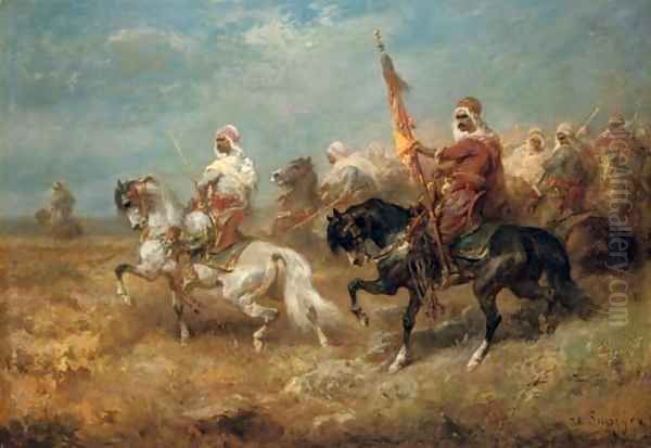 Arab warriors on horseback Oil Painting by Adolf Schreyer