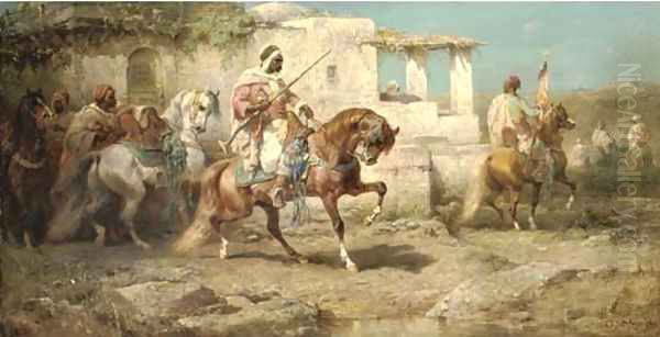 Arabs setting off for battle Oil Painting by Adolf Schreyer