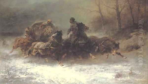 Hunted by wolves Oil Painting by Adolf Schreyer