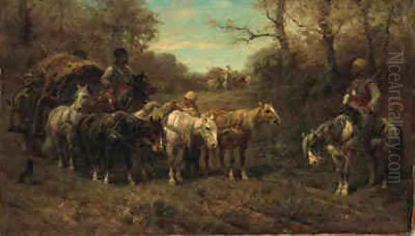 A Halted Caravan Oil Painting by Adolf Schreyer